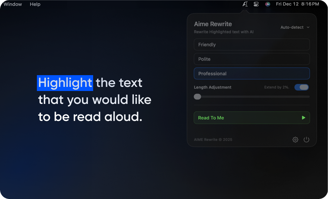 Highlight any text and have it read aloud.